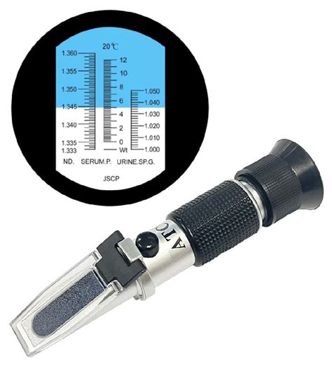 a urometer or a refractometer is used to measure the|urine refractometer.